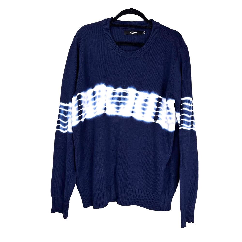 Xray Jeans Men's Sz: XL Horizontal Tie Dye Knit Crew Neck Sweater Navy / White